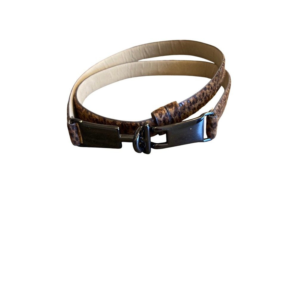 Leopard Print Skinny Belt Gunmetal T-Bar Buckle Faux Hair Animal Print Brown M
